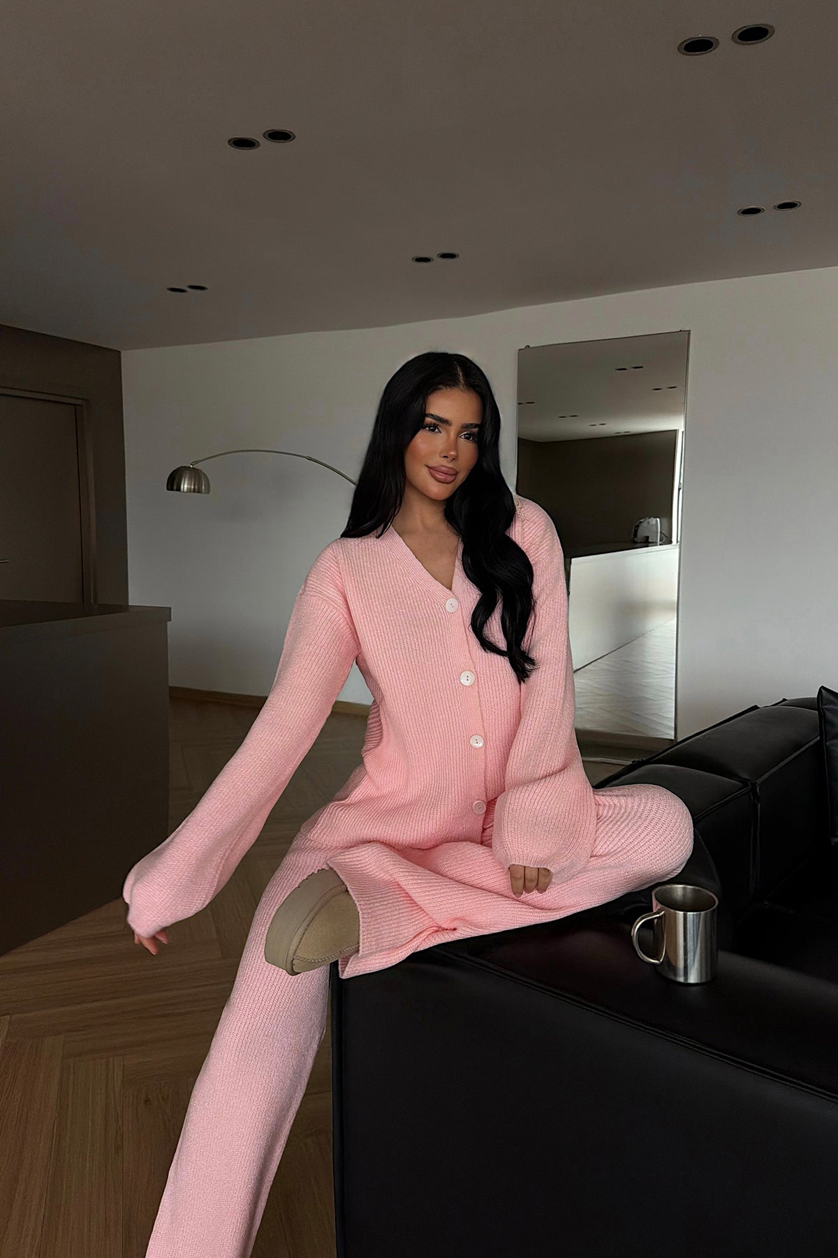 Pink Button Detail Knitted Set