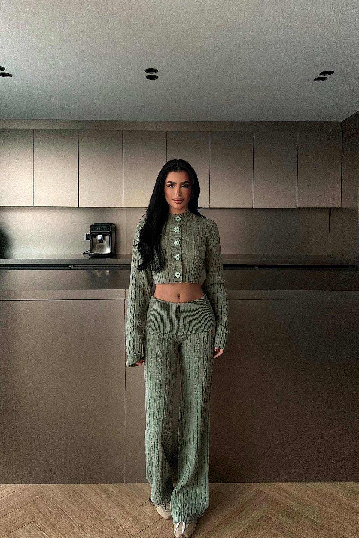 Green Button Detail Knit Set