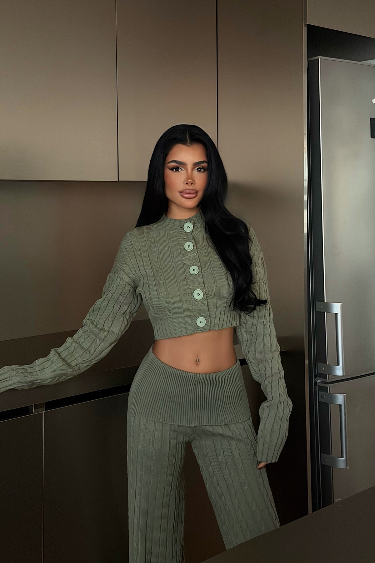 Green Button Detail Knit Set