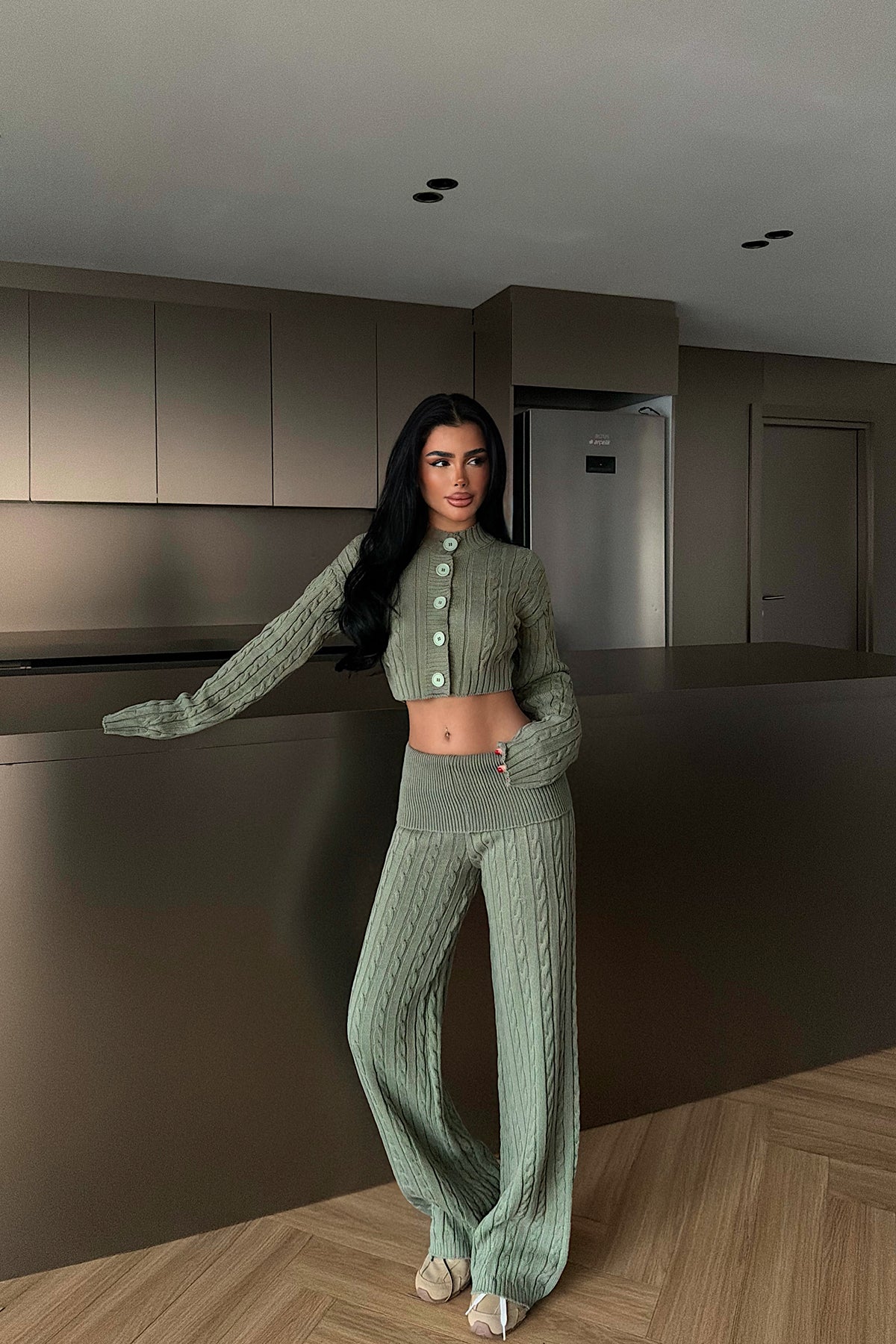 Green Button Detail Knit Set