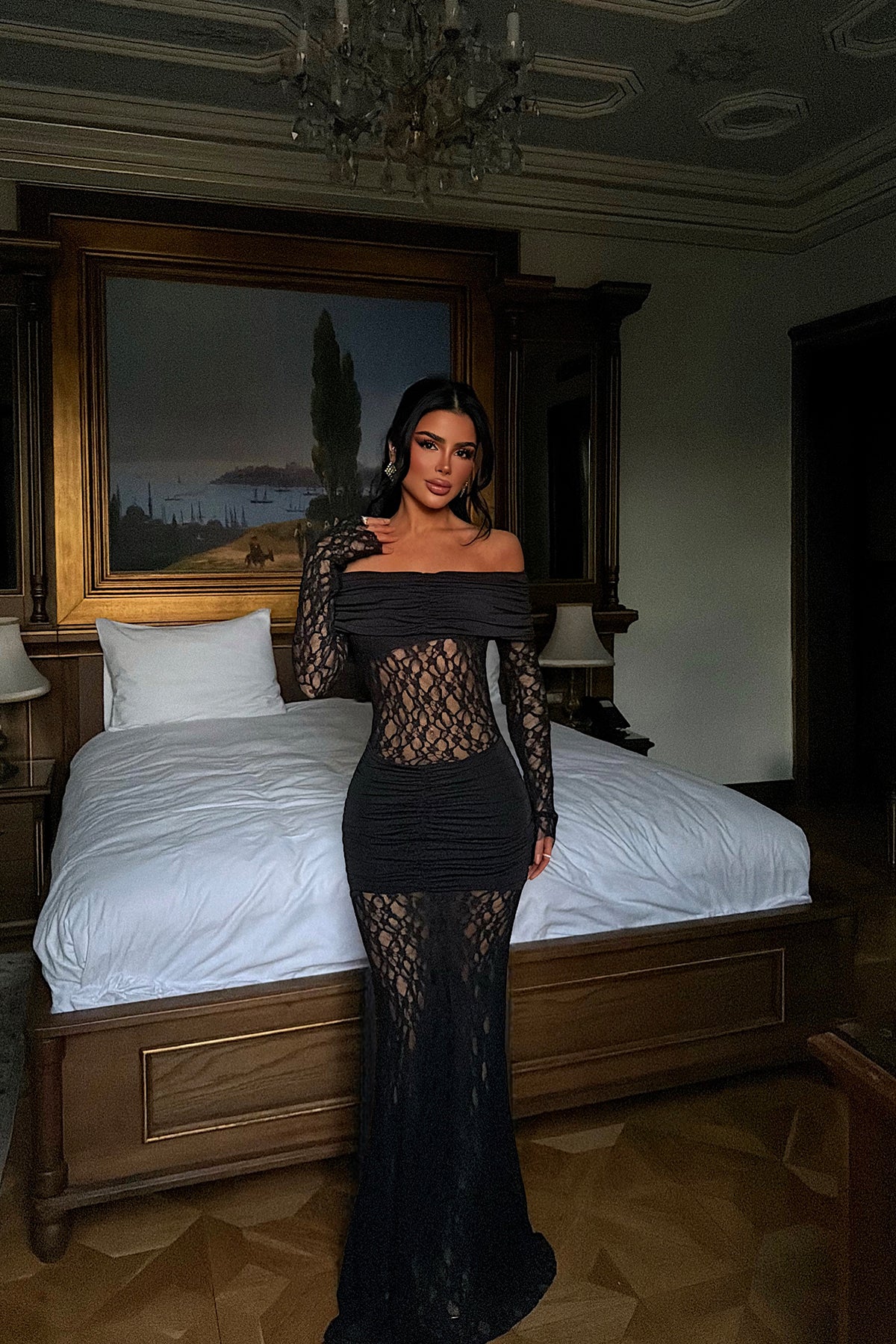 Black Draped Long Dress