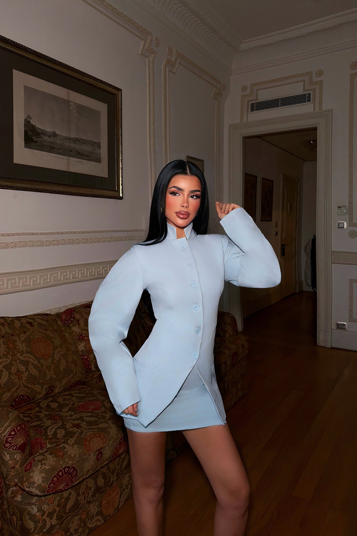 Baby Blue Jacket and Skirt Set