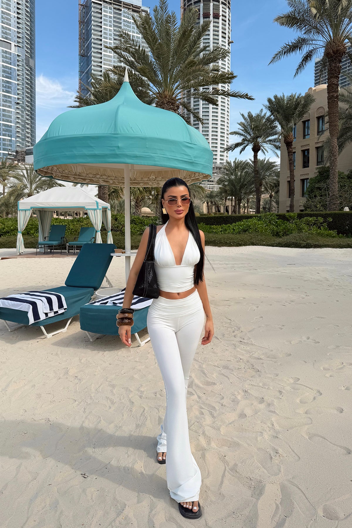 White V-Neck Leggings Set