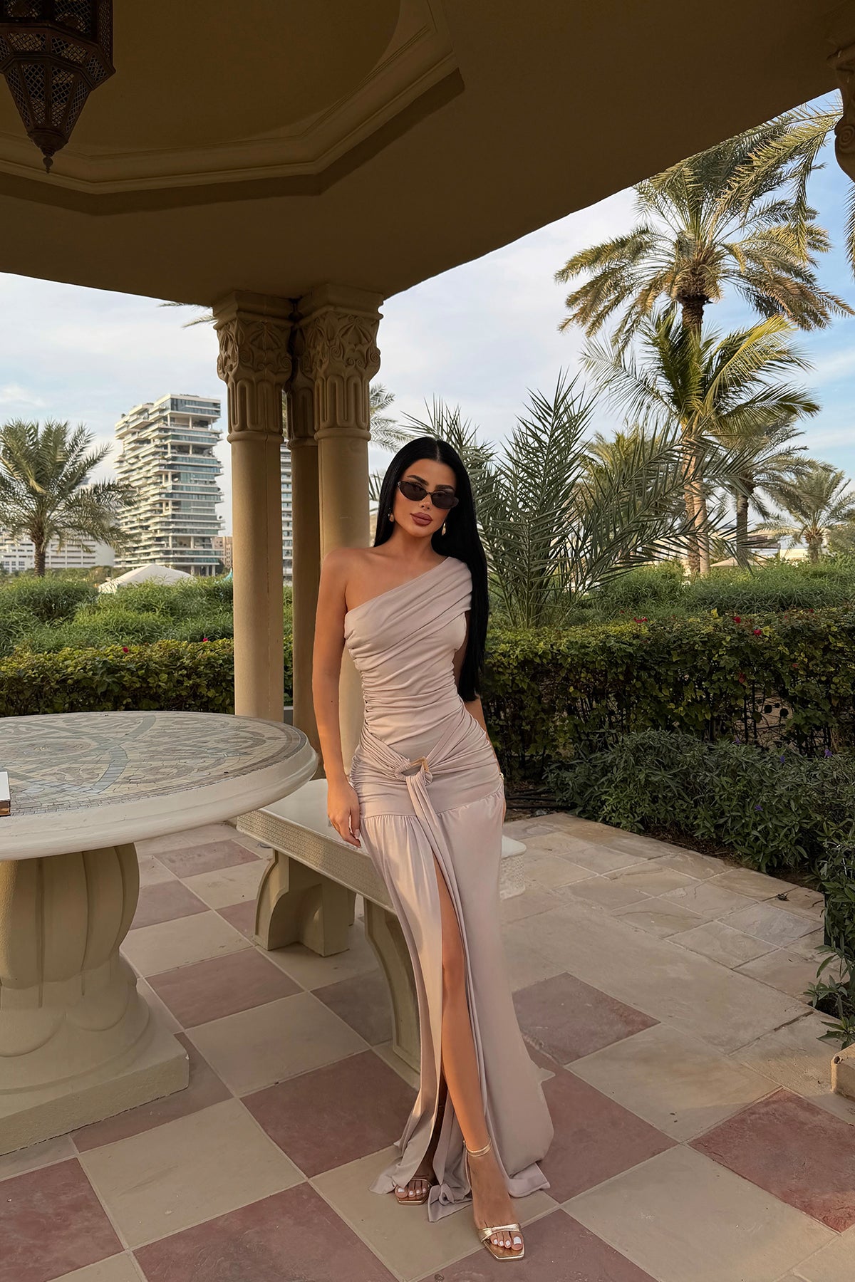 Mink Shoulder Detail Long Dress