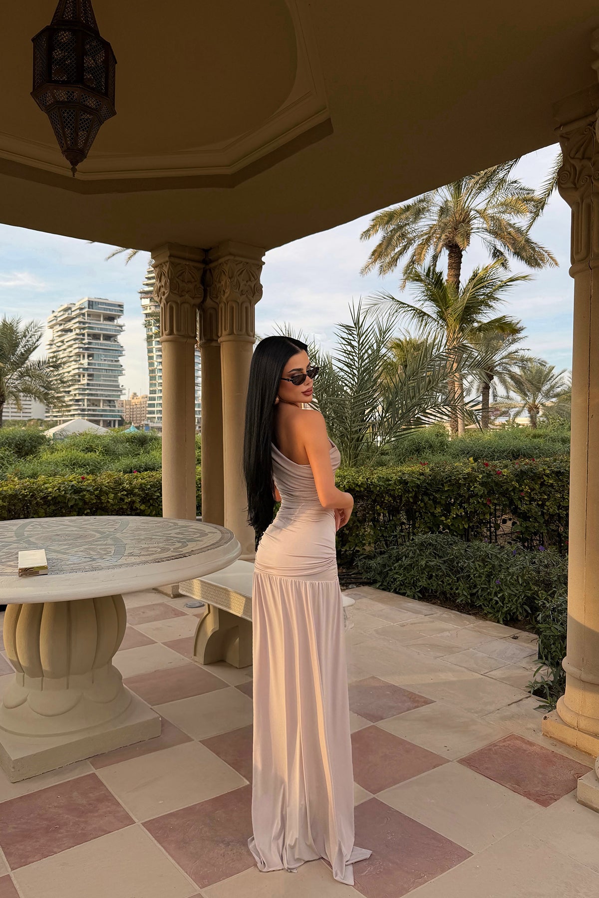 Mink Shoulder Detail Long Dress