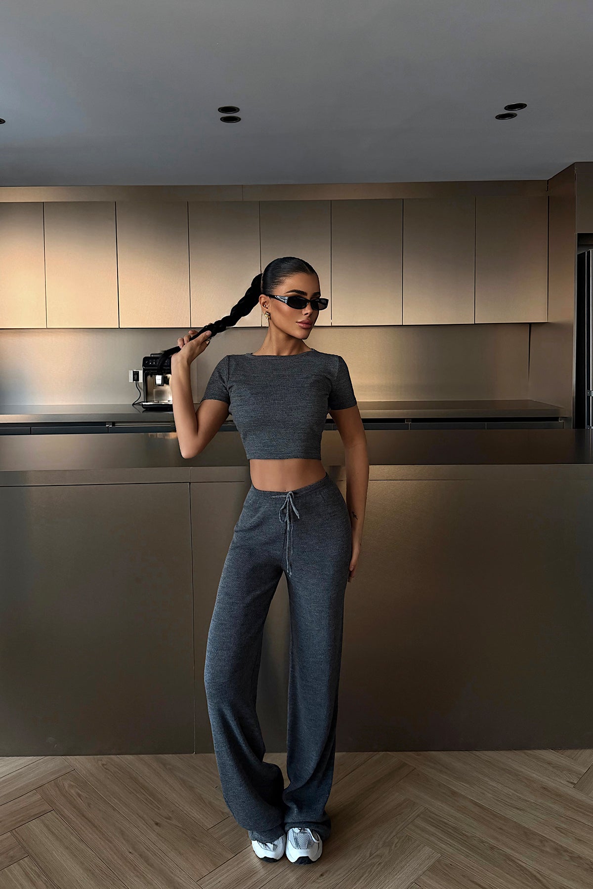 Anthracite Crop Pants Suit