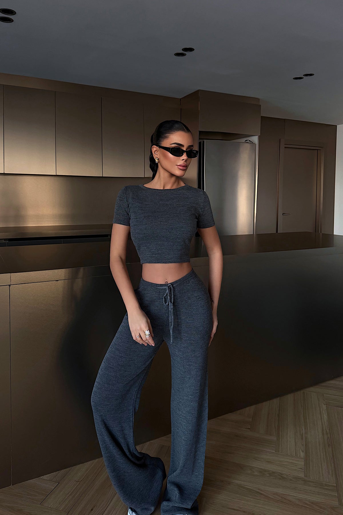 Anthracite Crop Pants Suit