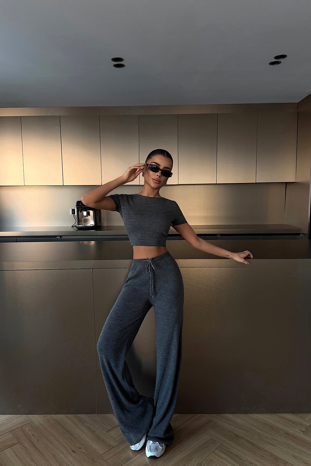 Anthracite Crop Pants Suit