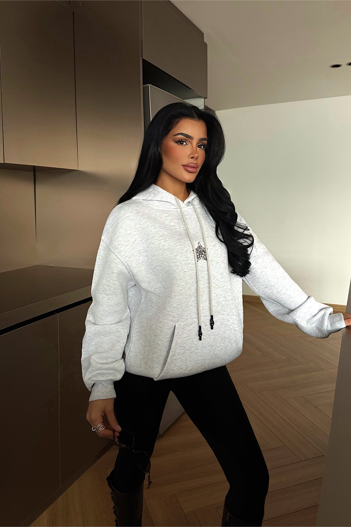 Grey Kangaroo Pocket Detail Hooded Sweatshirt