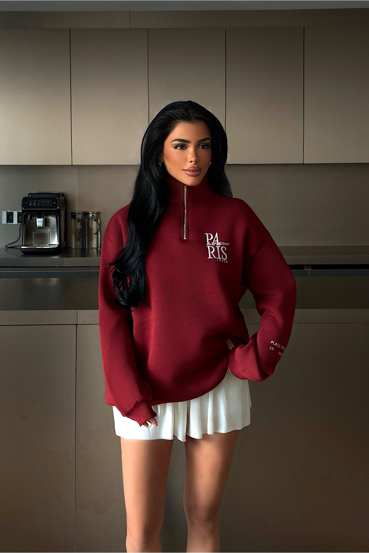 Burgundy Zipper Detail Sweatshirt