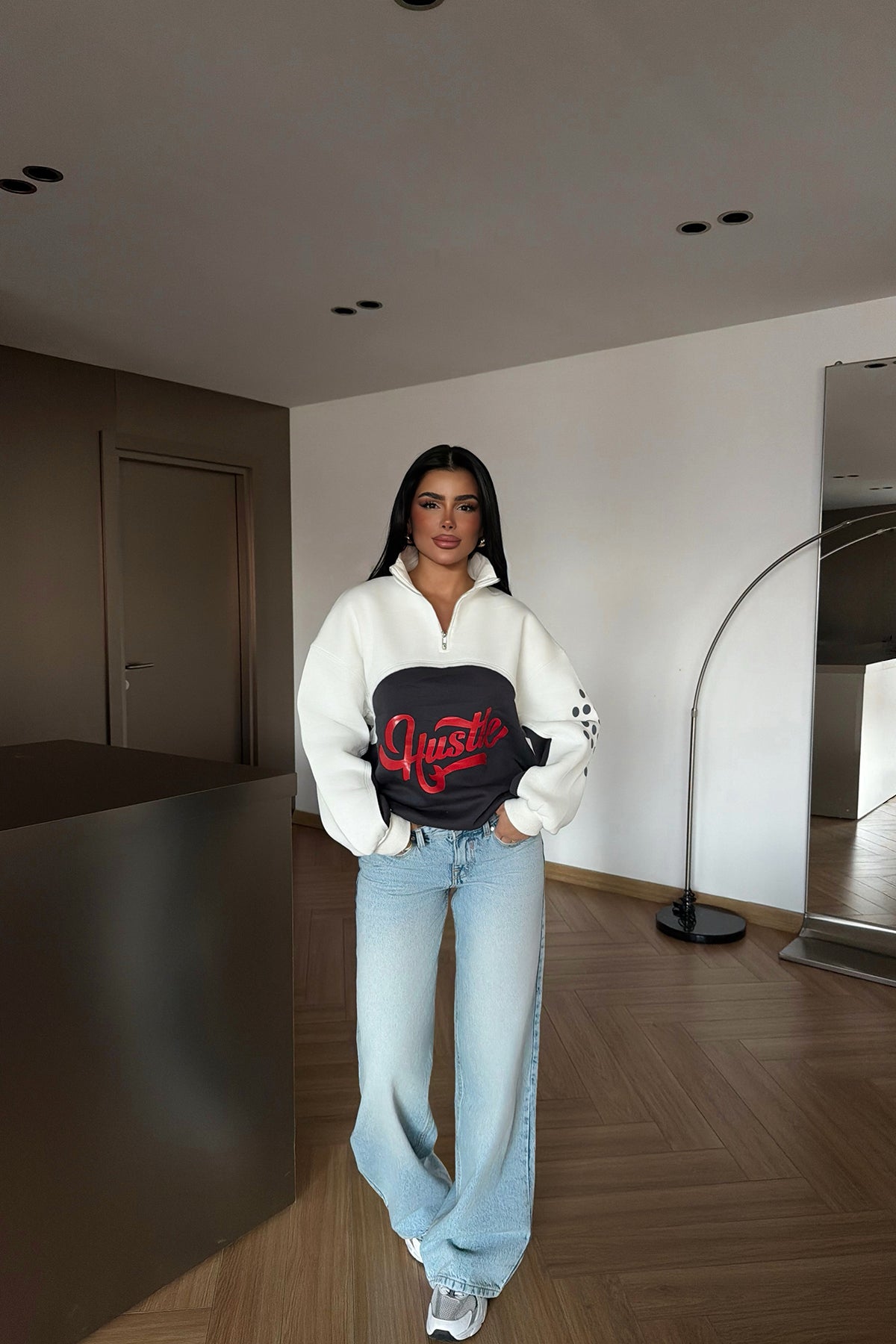 Two-Tone Sweatshirt with Front Printing