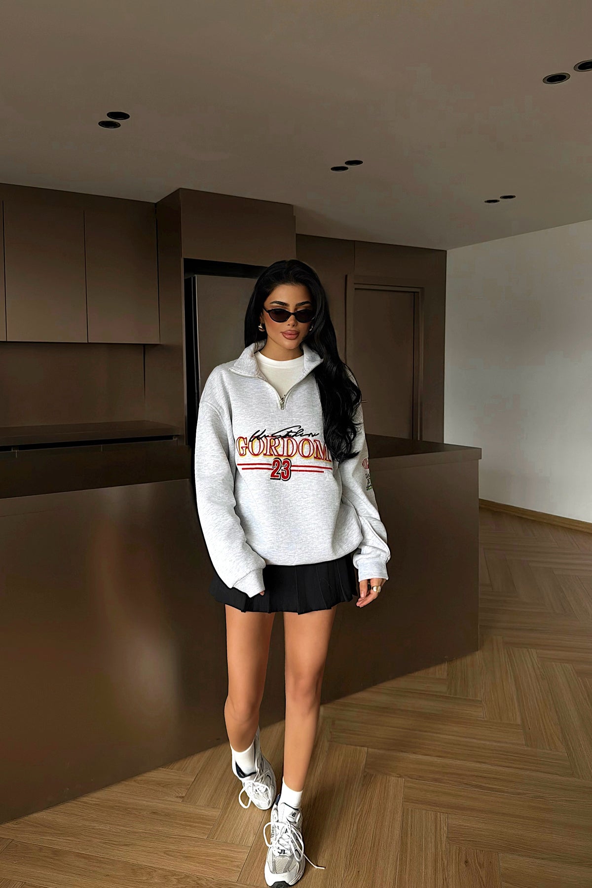 Gray Gordom Written Zipper Detail Sweat