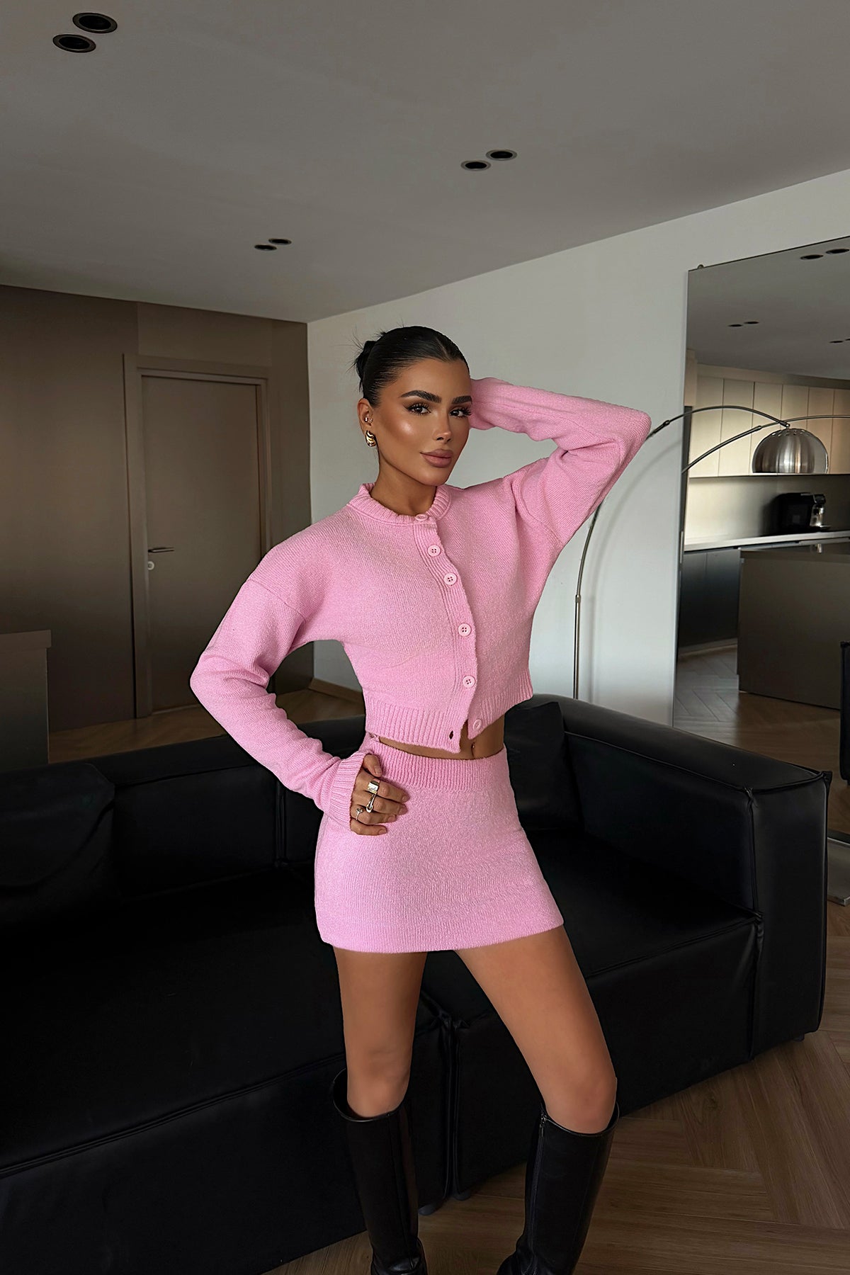 Pink Knitted Skirt Set