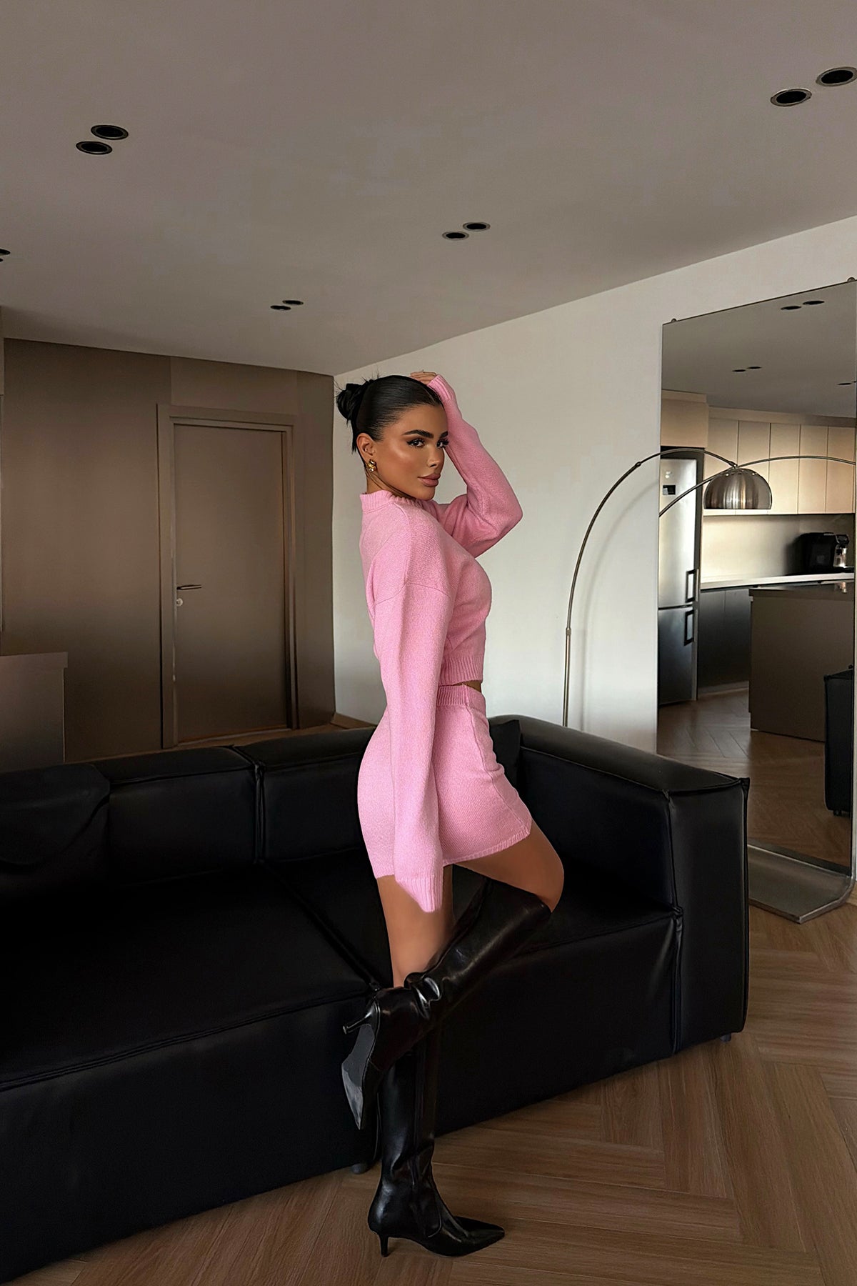 Pink Knitted Skirt Set