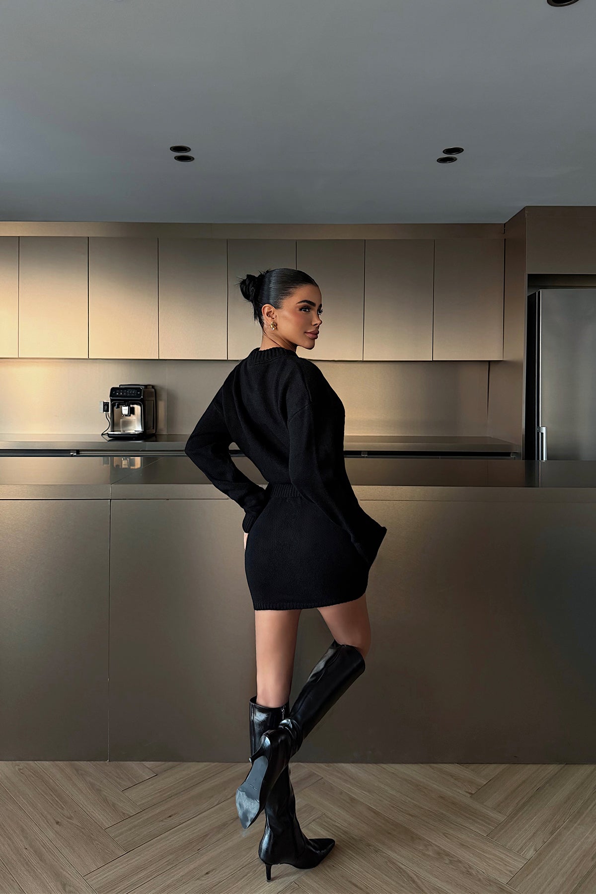 Black Knitted Skirt Set