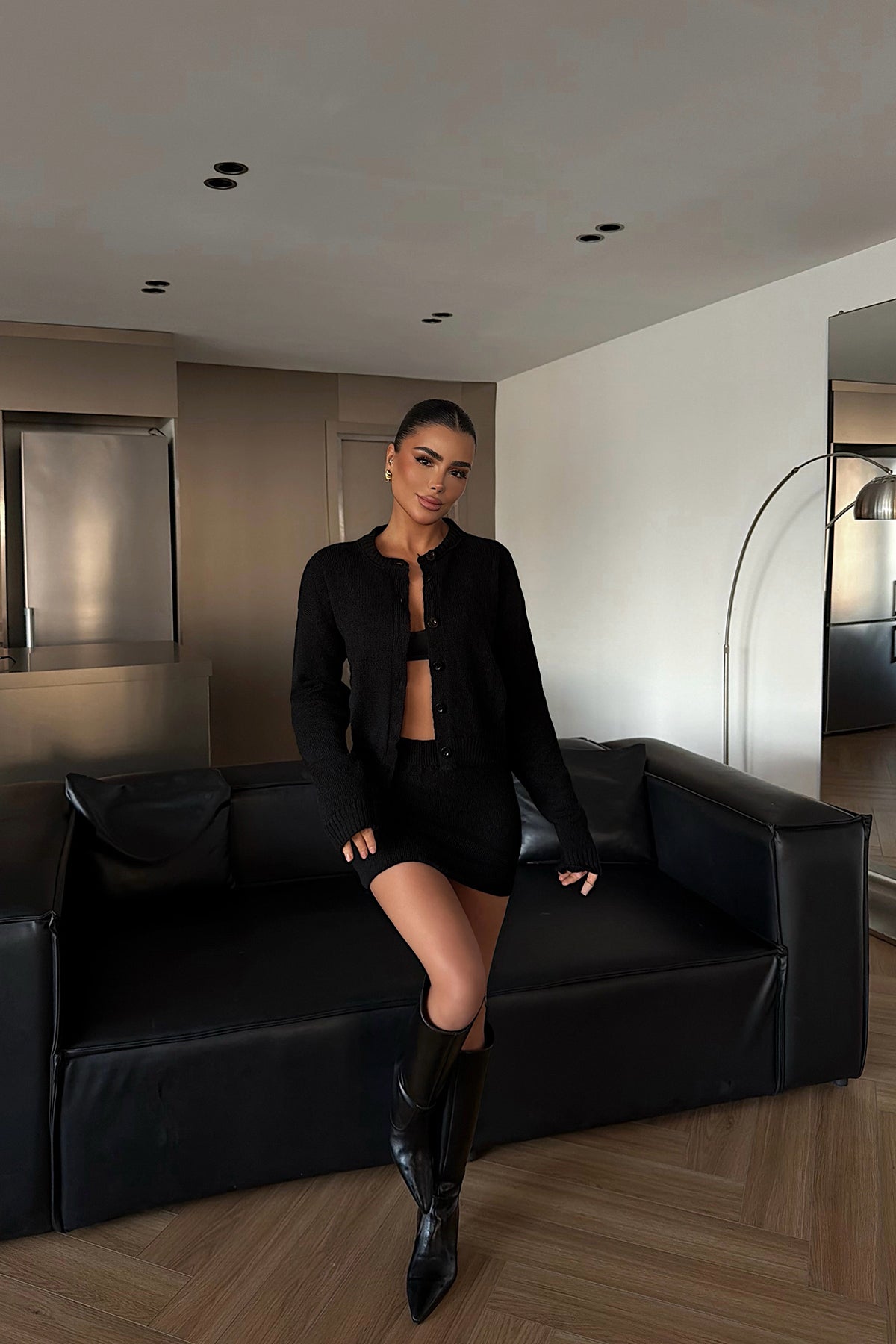 Black Knitted Skirt Set