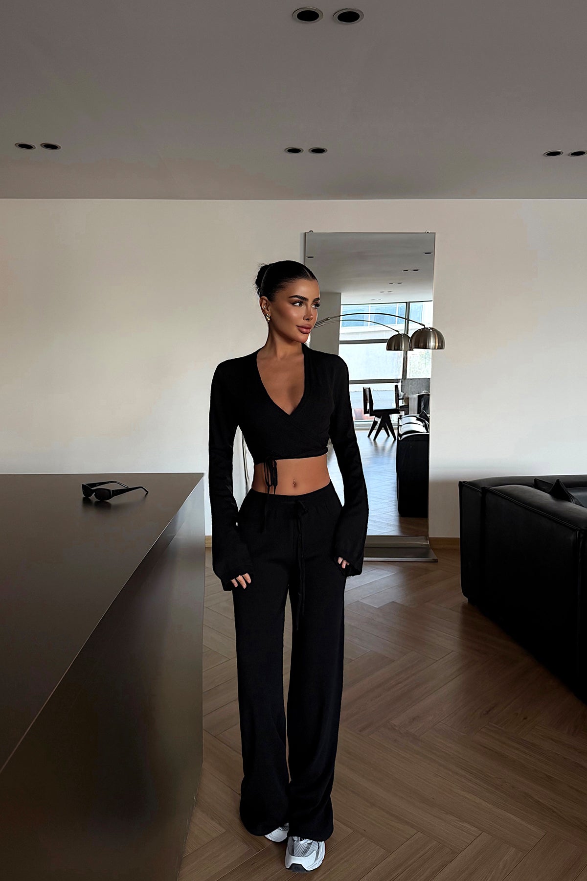 Black Tie-Up Trousers Suit