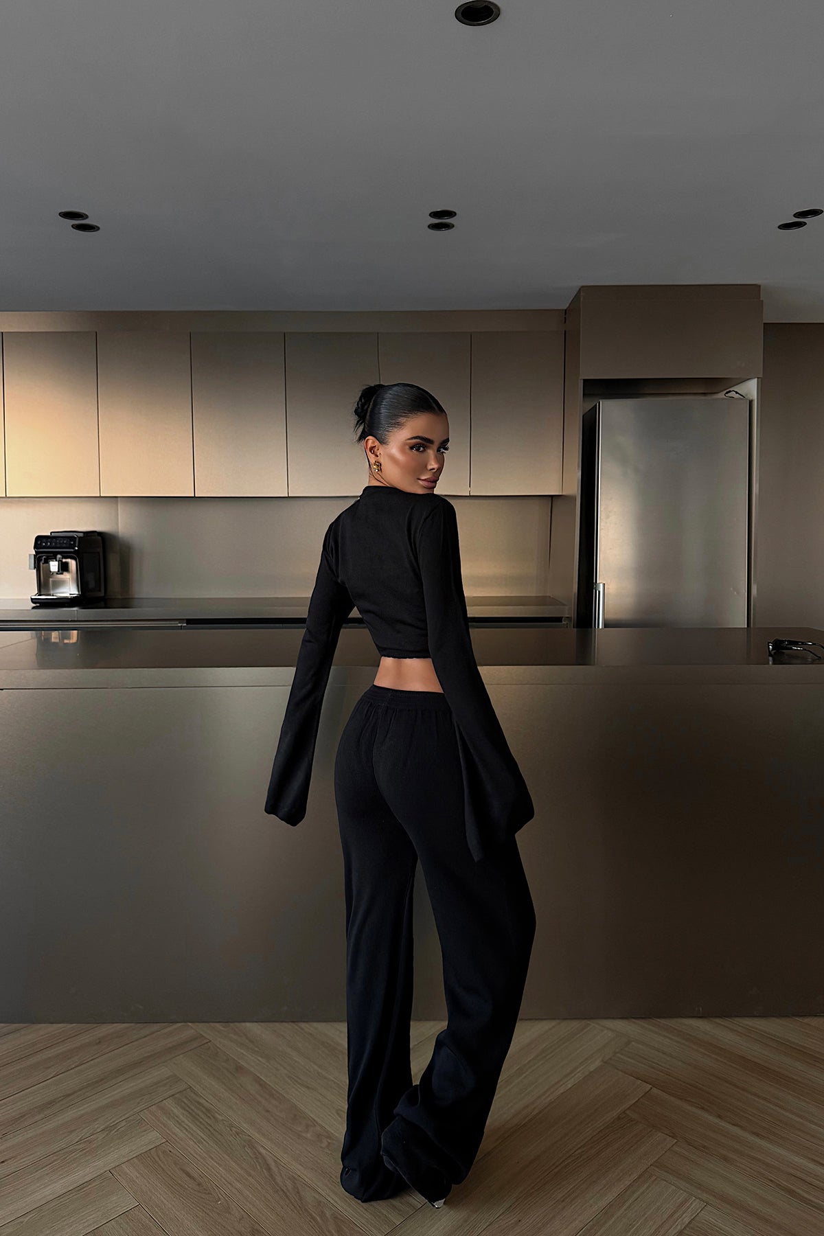 Black Tie-Up Trousers Suit