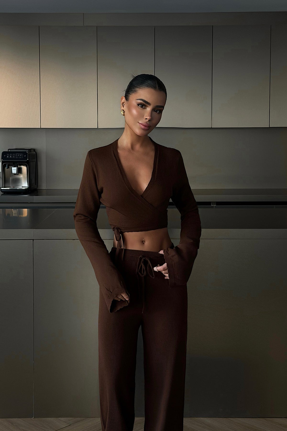 Brown Tie-Up Trousers Suit
