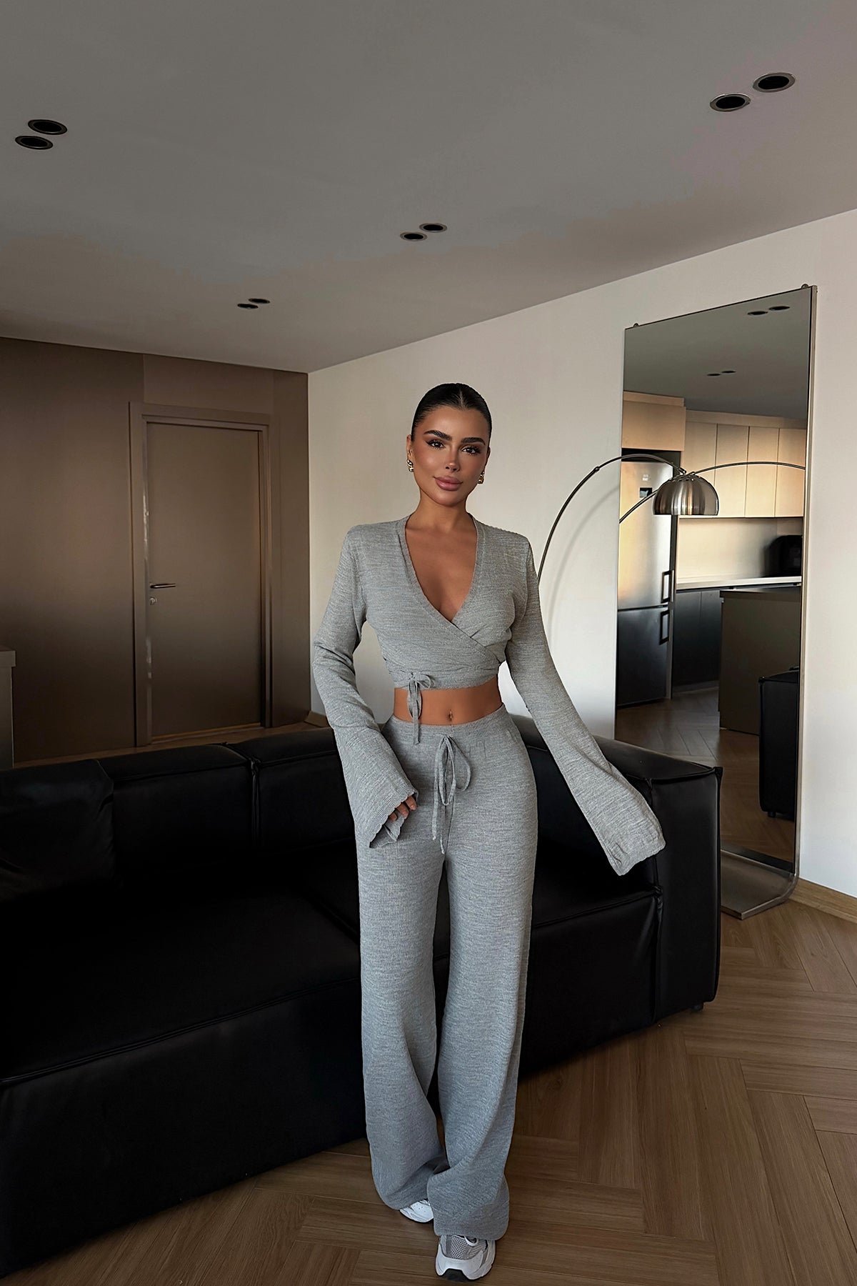 Grey Tie-Up Trousers Suit
