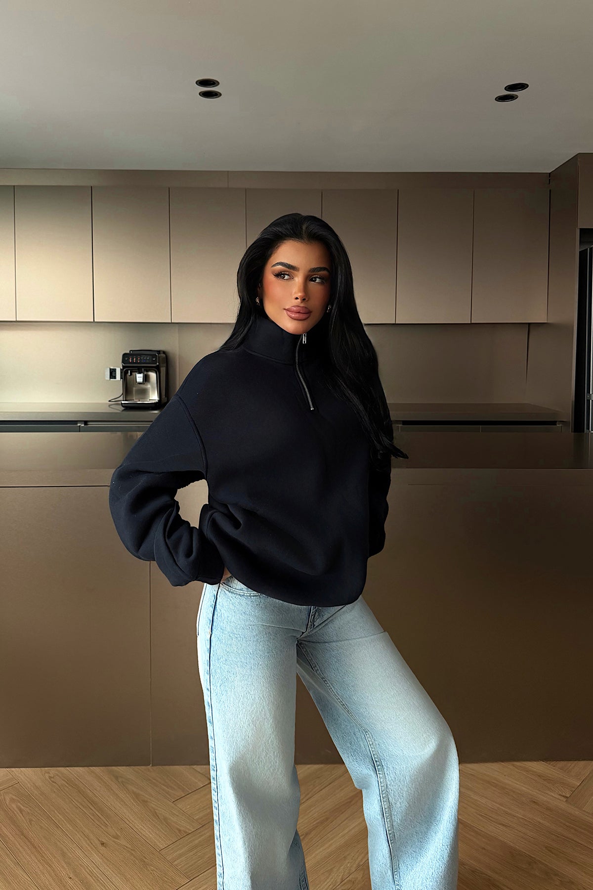 Black Zipper Detail Sweatshirt