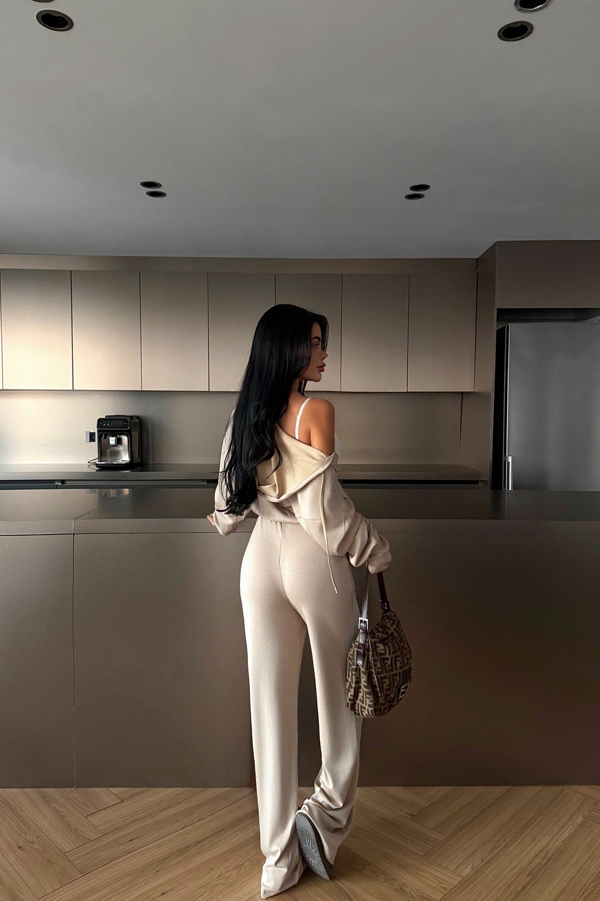 Cream Zip-Up Tracksuit Set