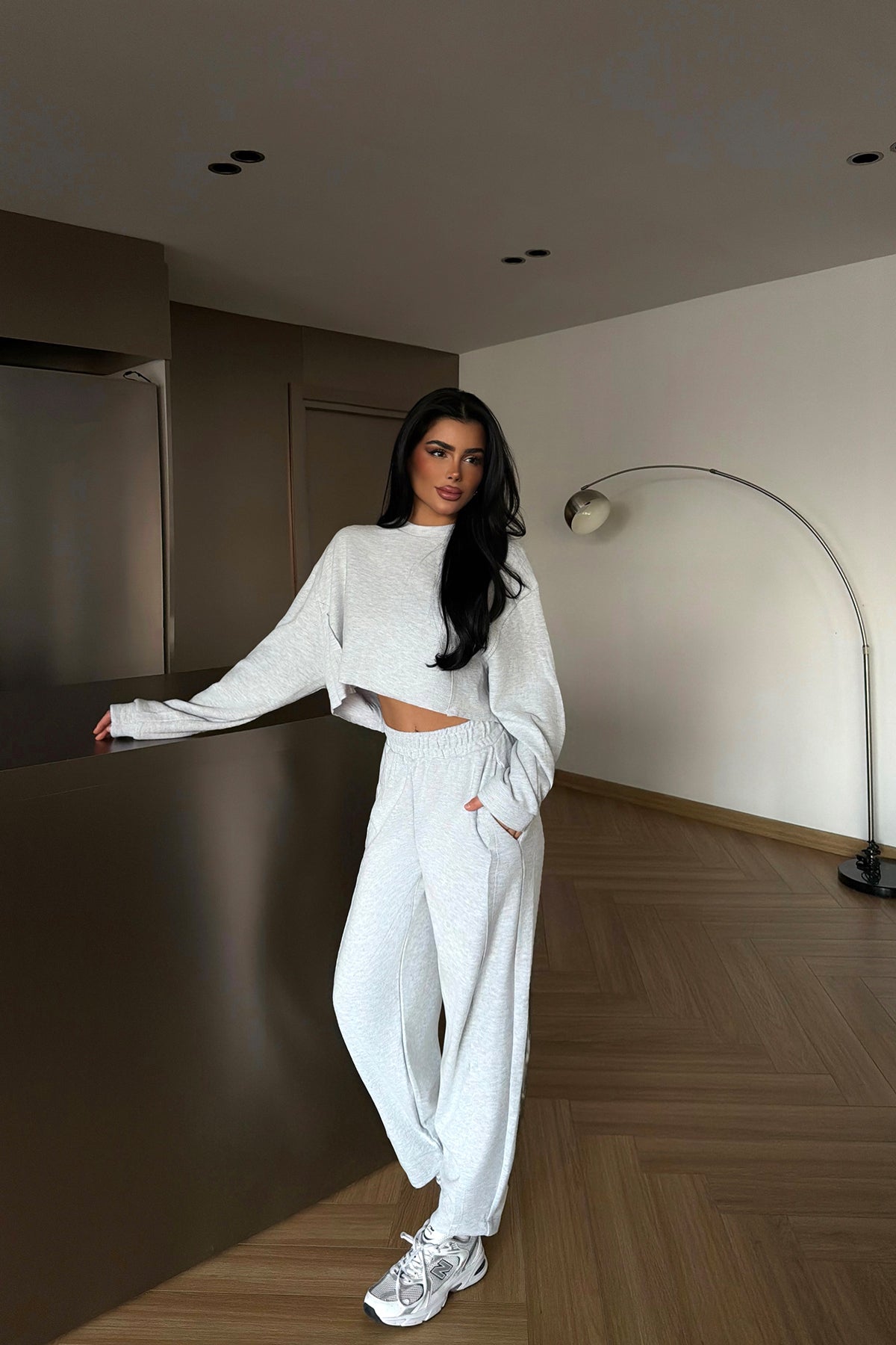 Grey Crop Tracksuit Set