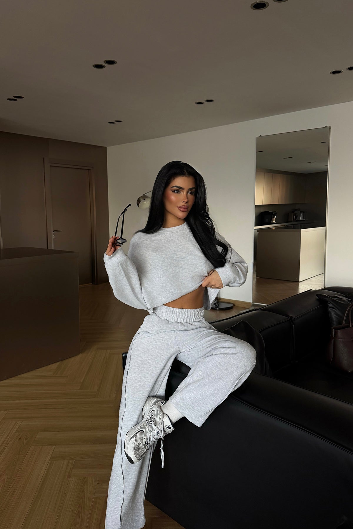 Grey Crop Tracksuit Set
