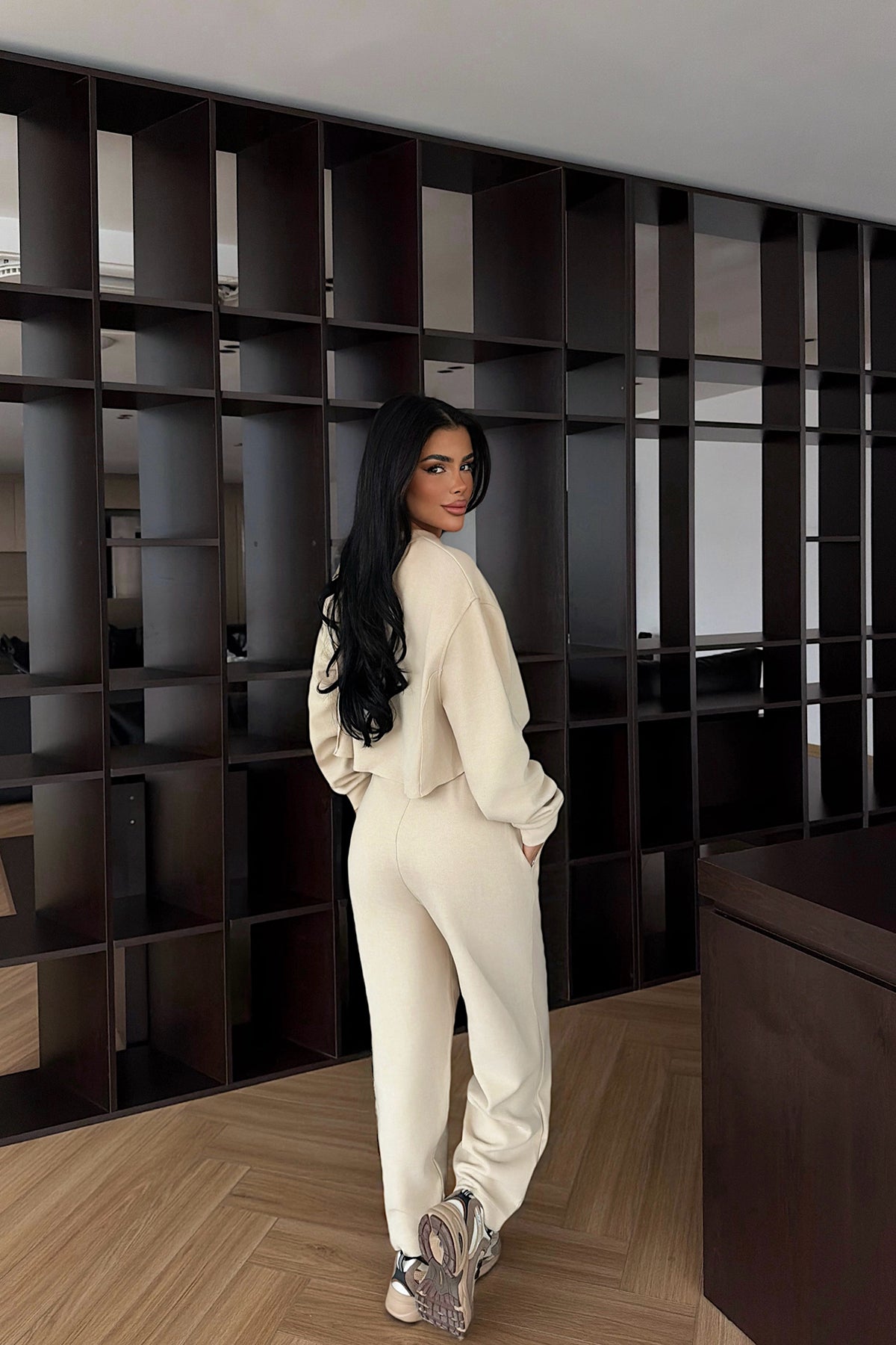 Cream Crop Tracksuit Set