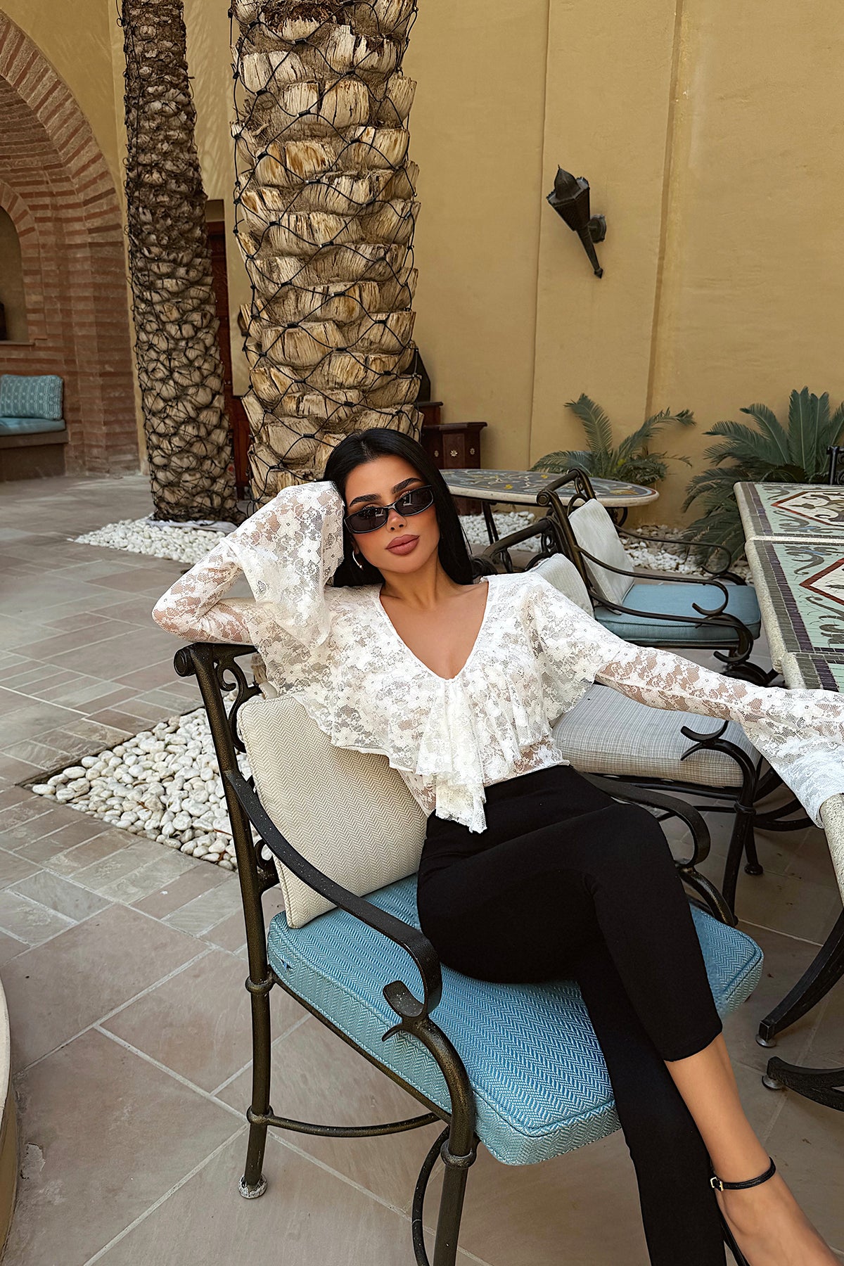 White Lace Detail Transparent Bodysuit