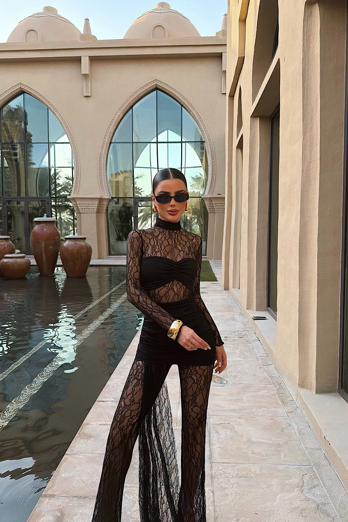 Black Lace Detail Strapless Jumpsuit