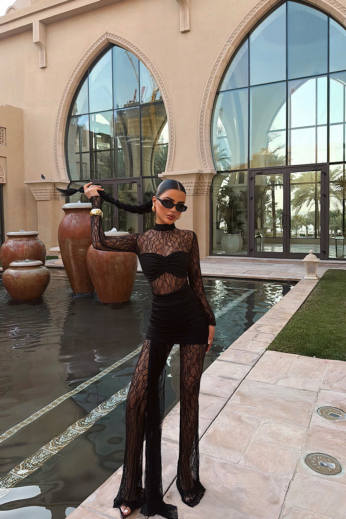 Black Lace Detail Strapless Jumpsuit