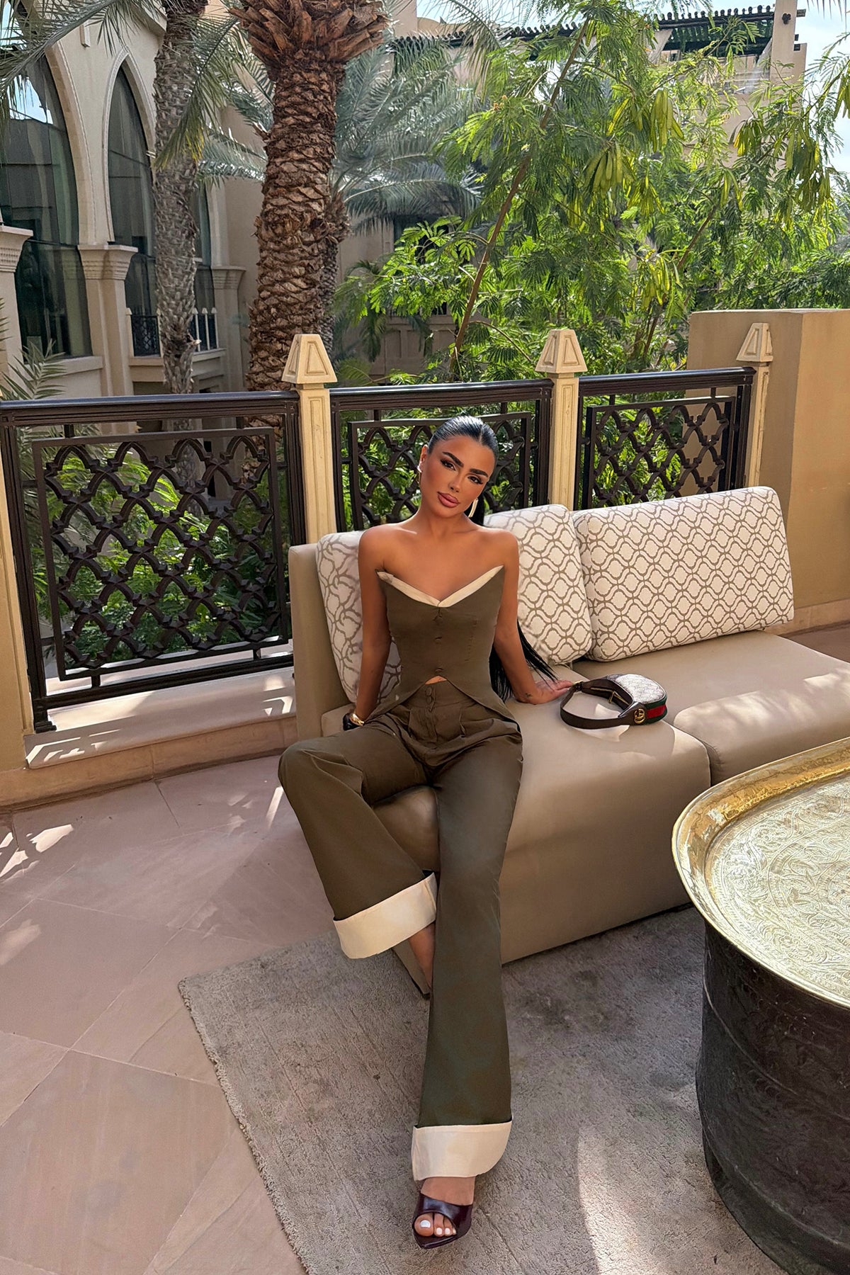 Khaki Crop Pants Suit