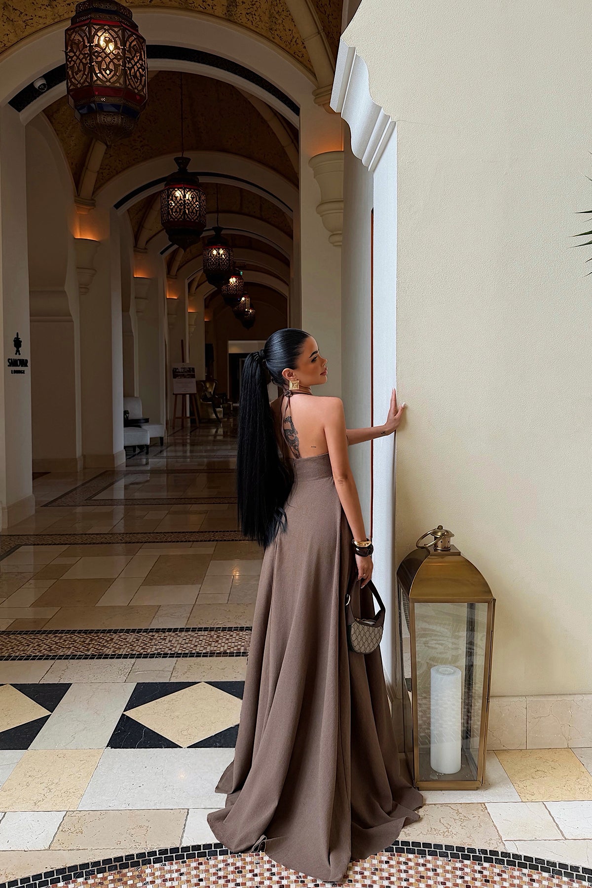 Brown Strappy Long Dress