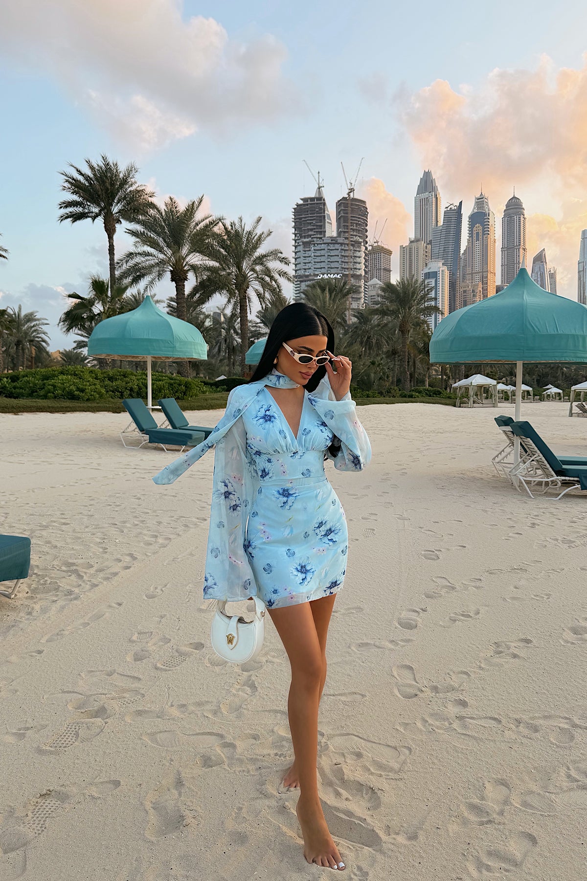 Blue Floral Pattern Mini Dress