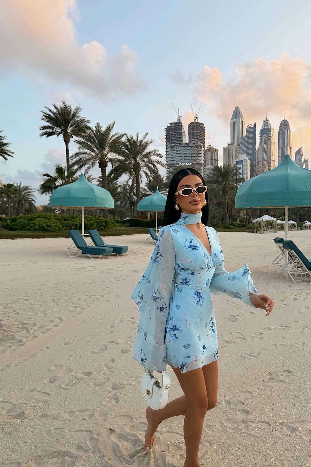 Blue Floral Pattern Mini Dress