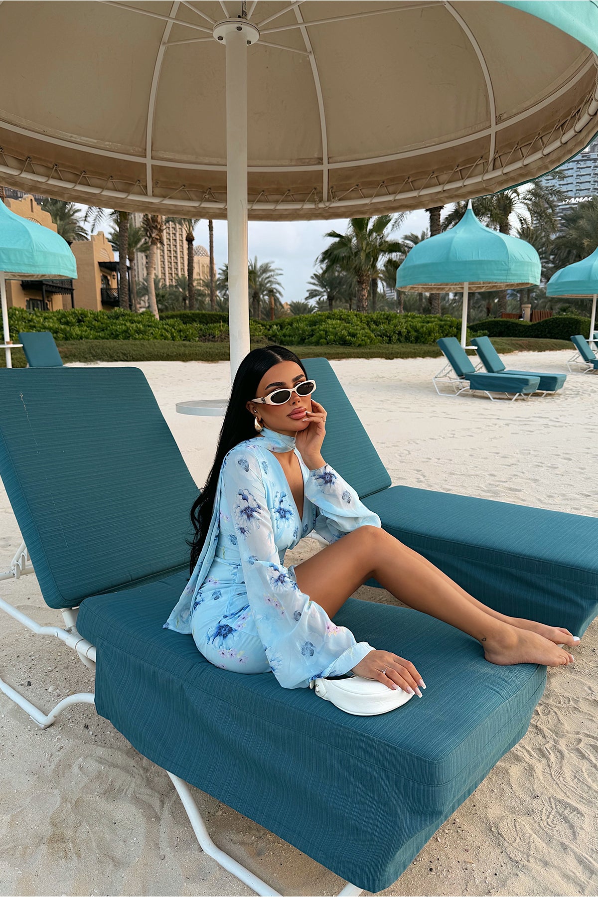 Blue Floral Pattern Mini Dress