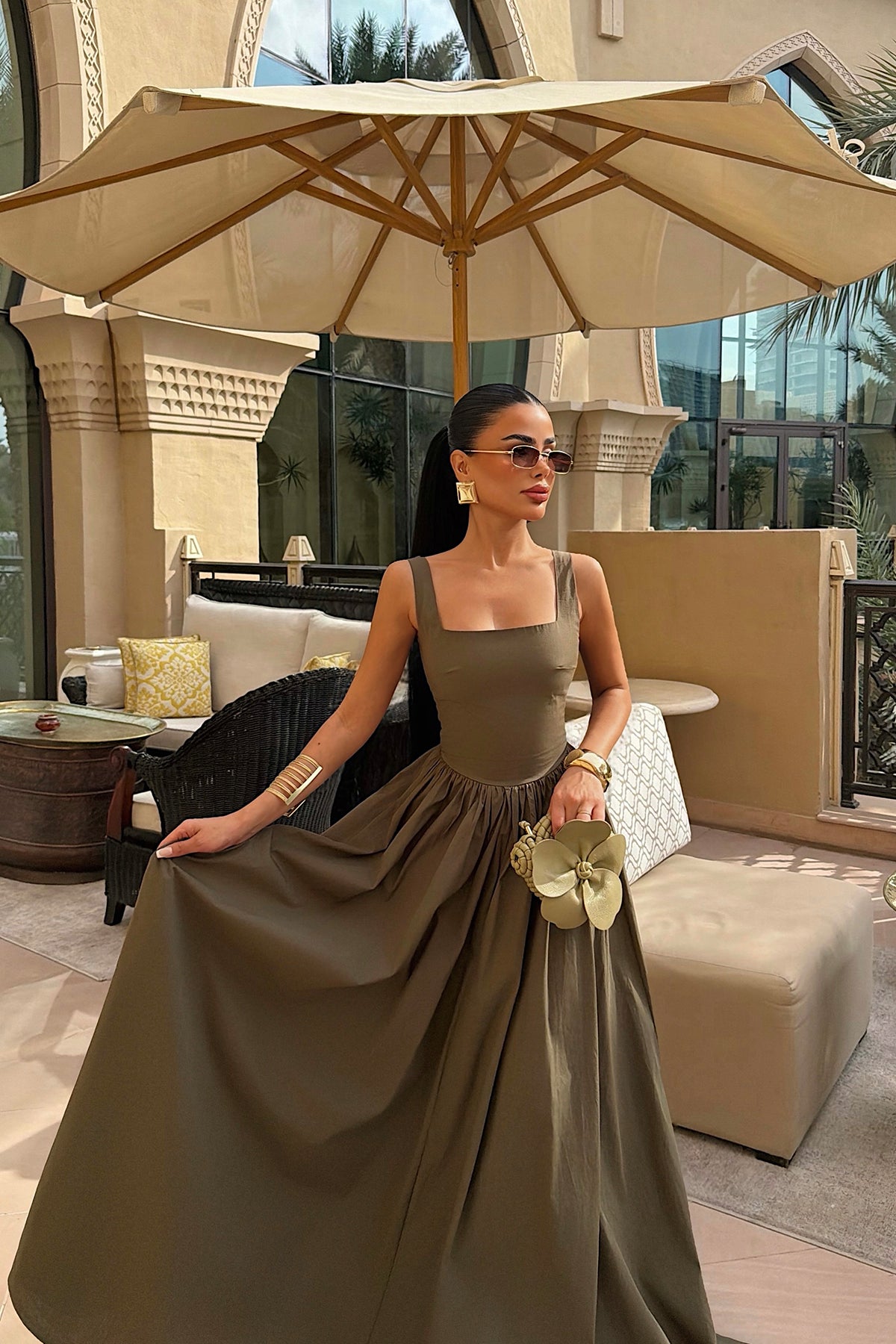 Khaki Strappy Long Dress