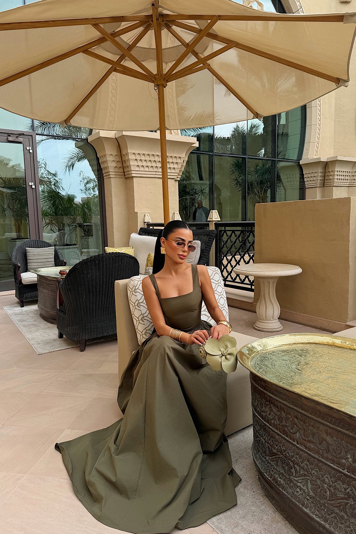 Khaki Strappy Long Dress