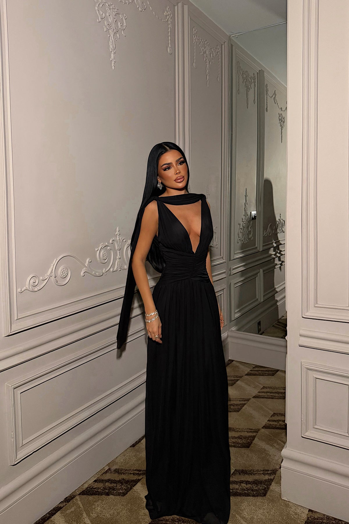 Black Ruched Detail Dress