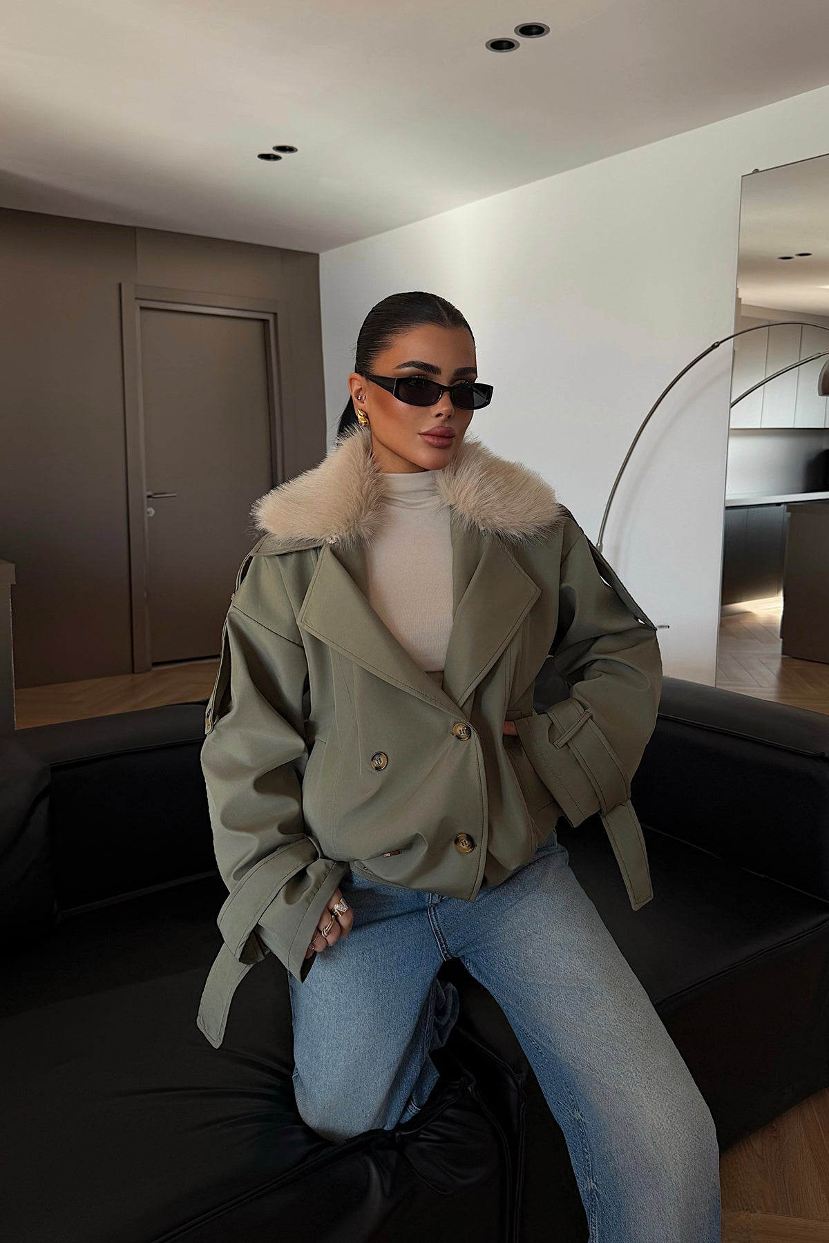 Khaki Fur Detail Jacket