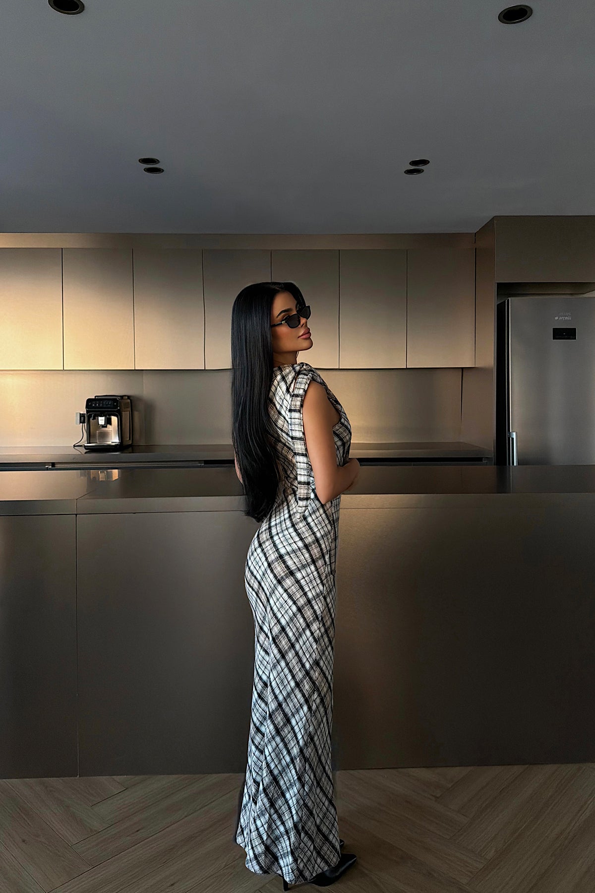 Black Plaid Long Dress
