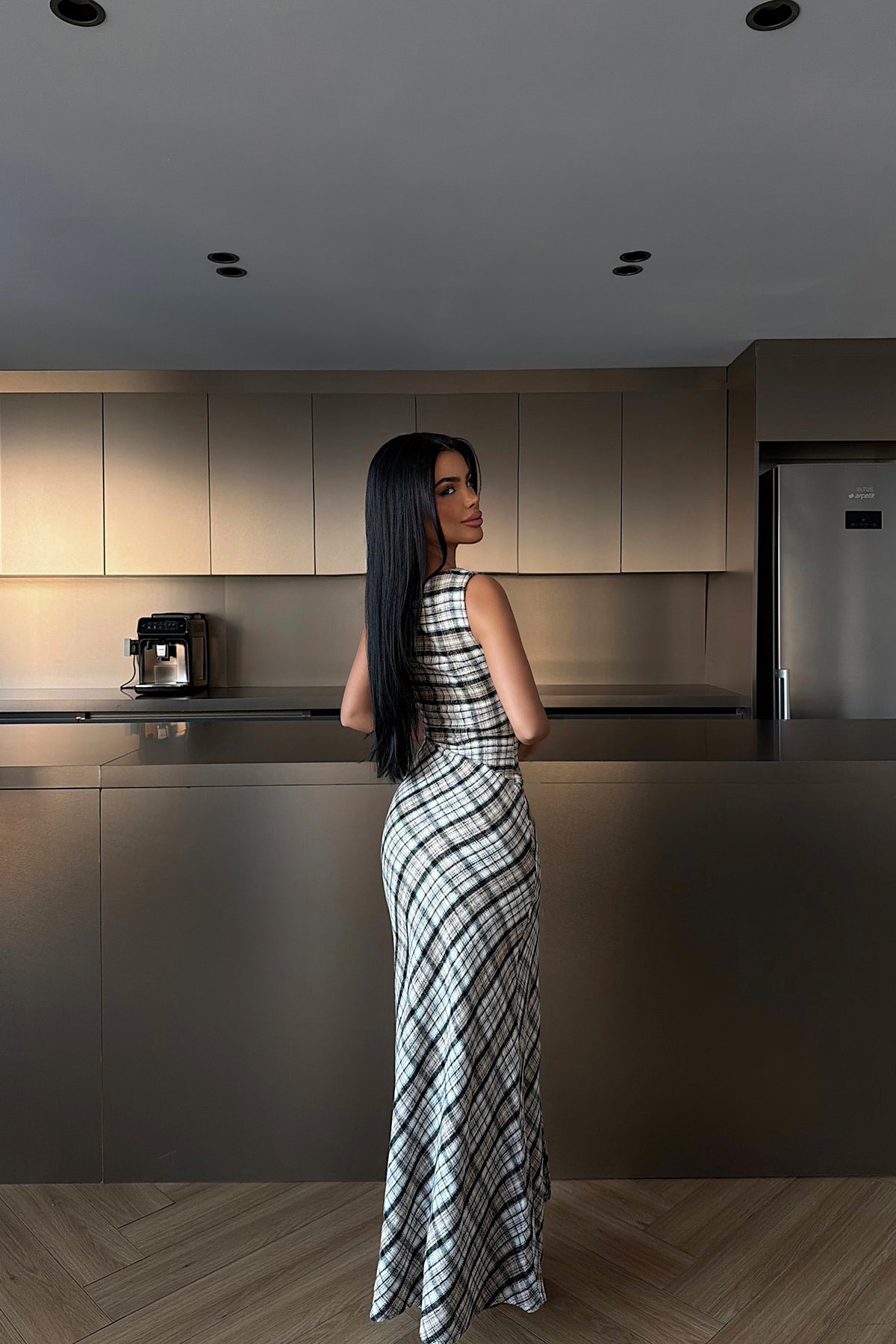 Beige Plaid Dress