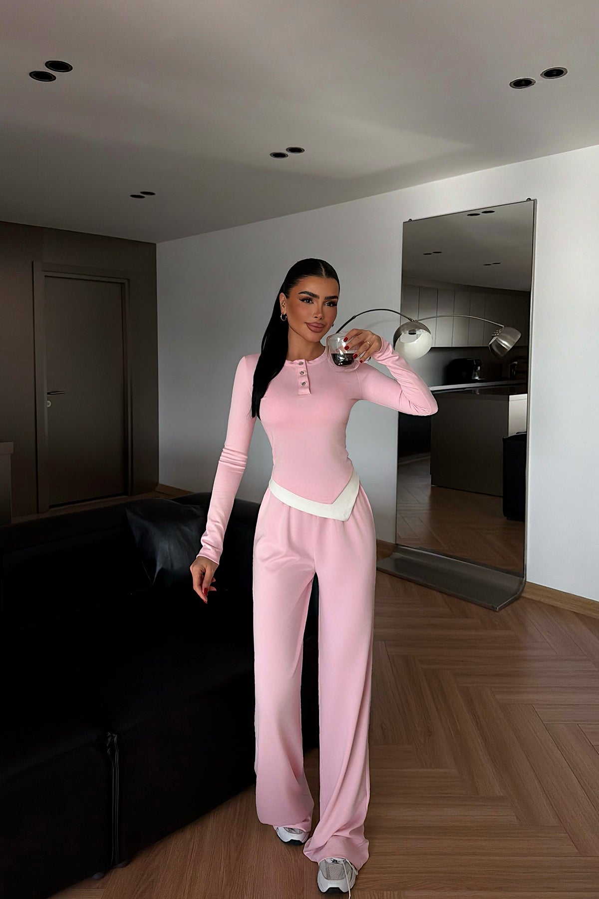Powder Pink Buttoned Set