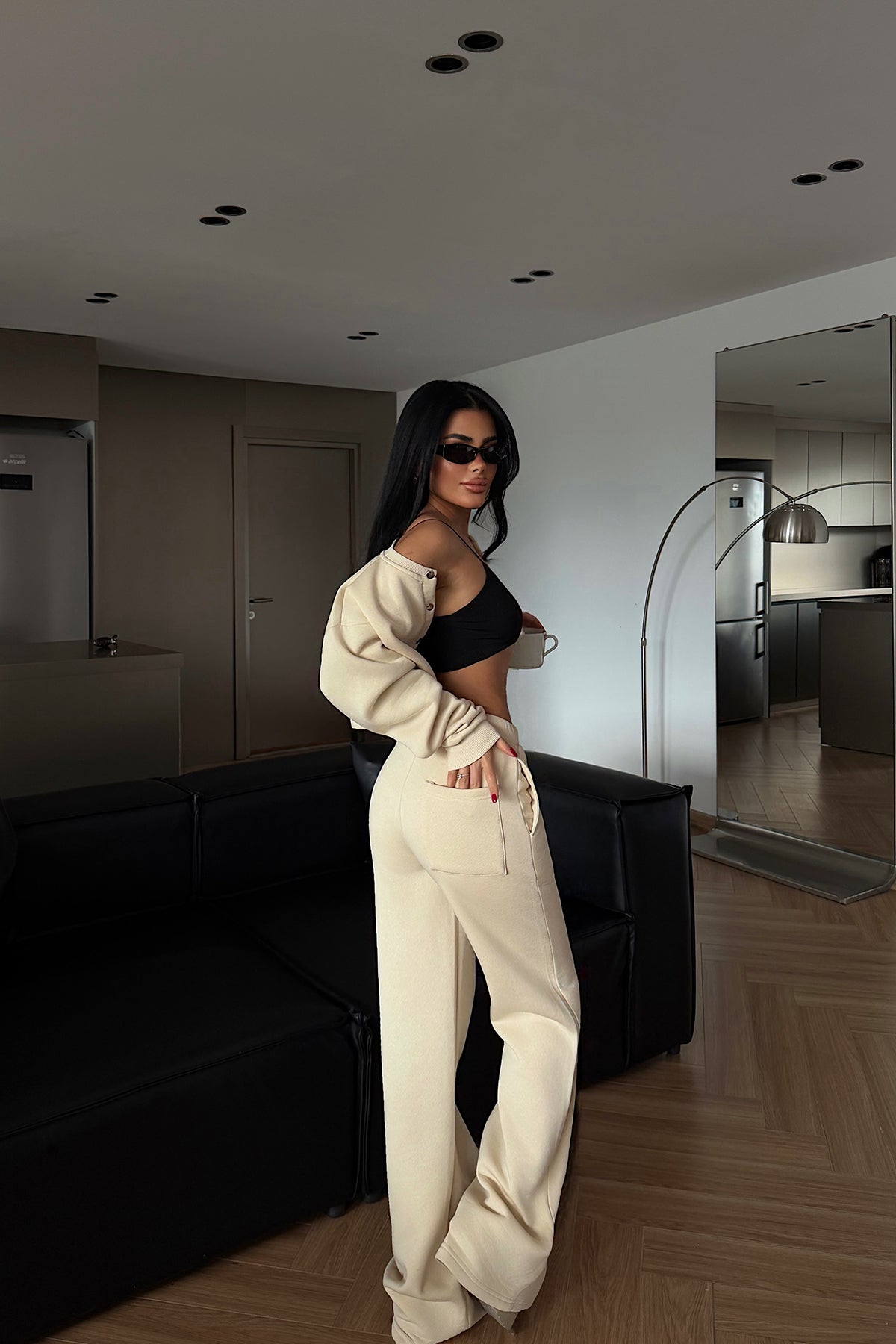 Cream Lo Tee Print Tracksuit Set