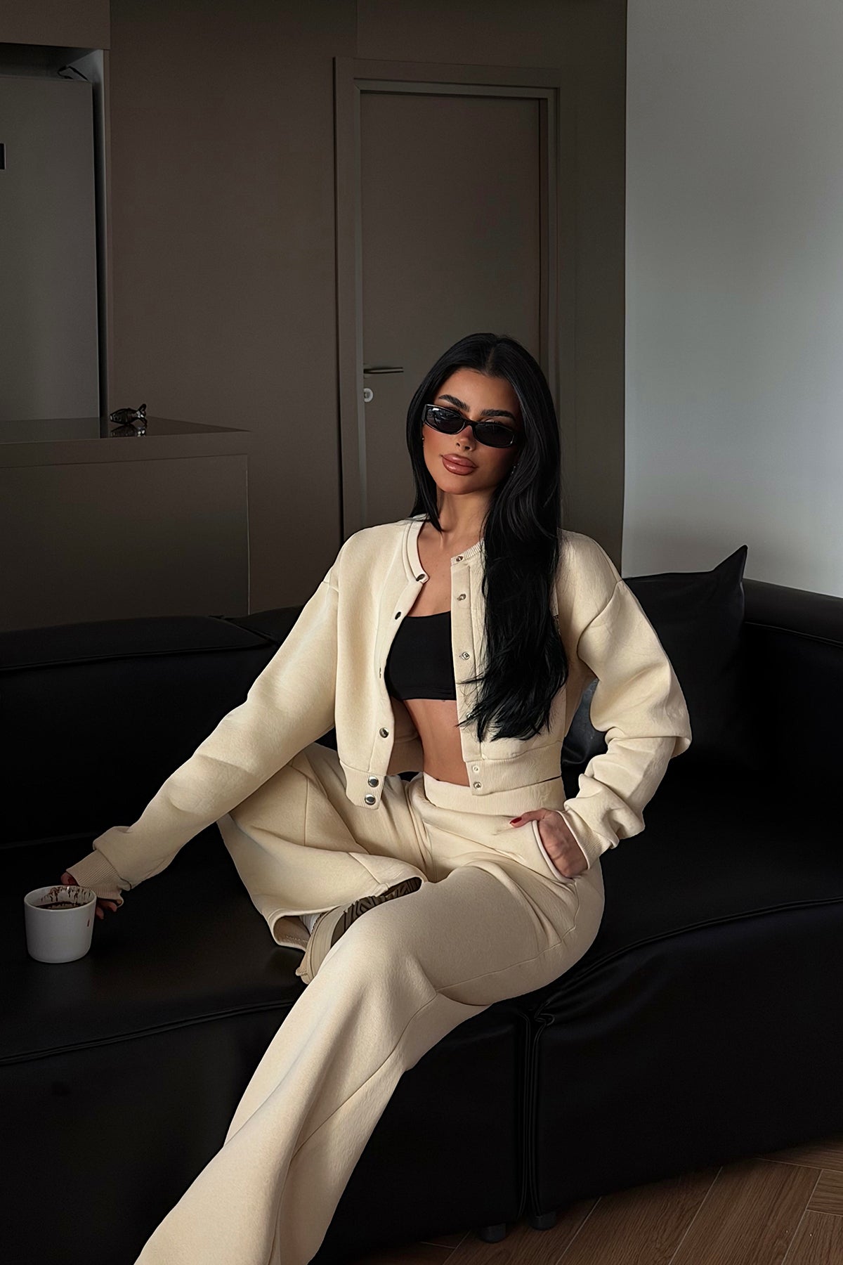 Cream Lo Tee Print Tracksuit Set