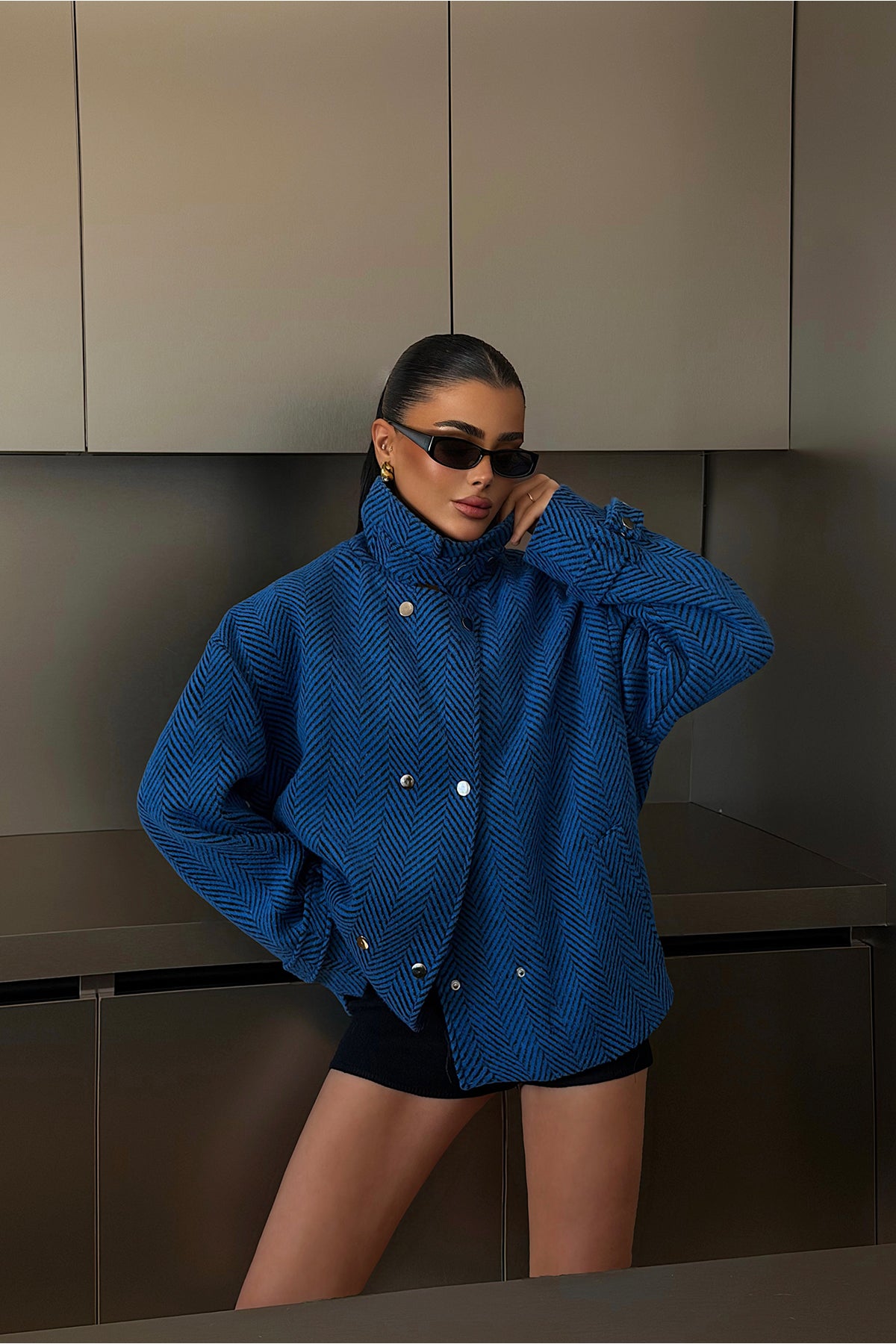 Navy Blue Double Button Detail Jacket