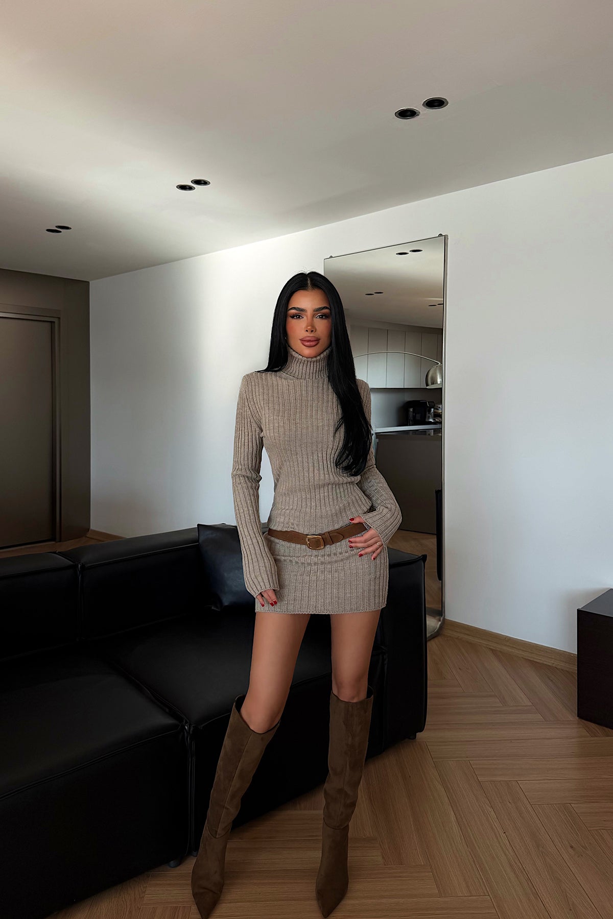 Mink Turtleneck Midi Dress