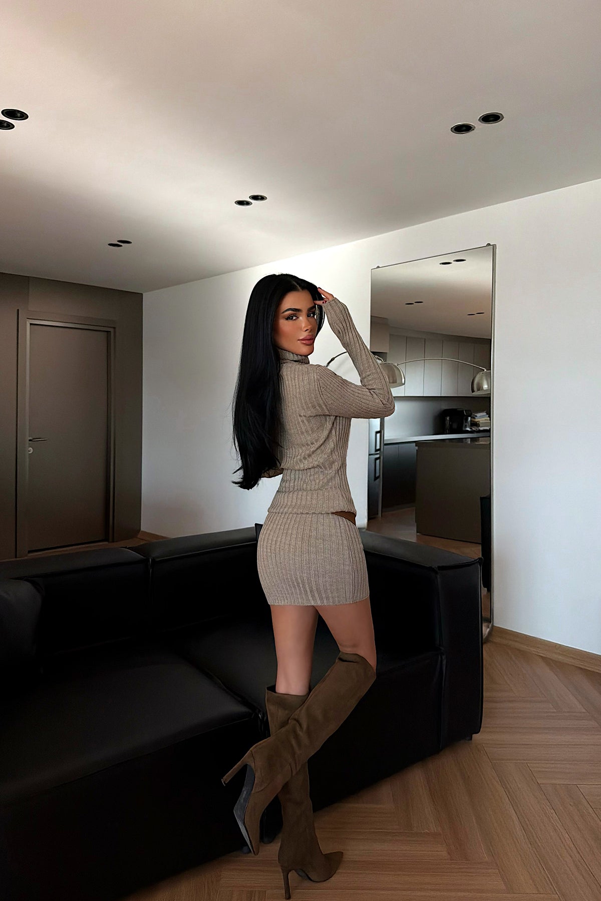 Mink Turtleneck Midi Dress
