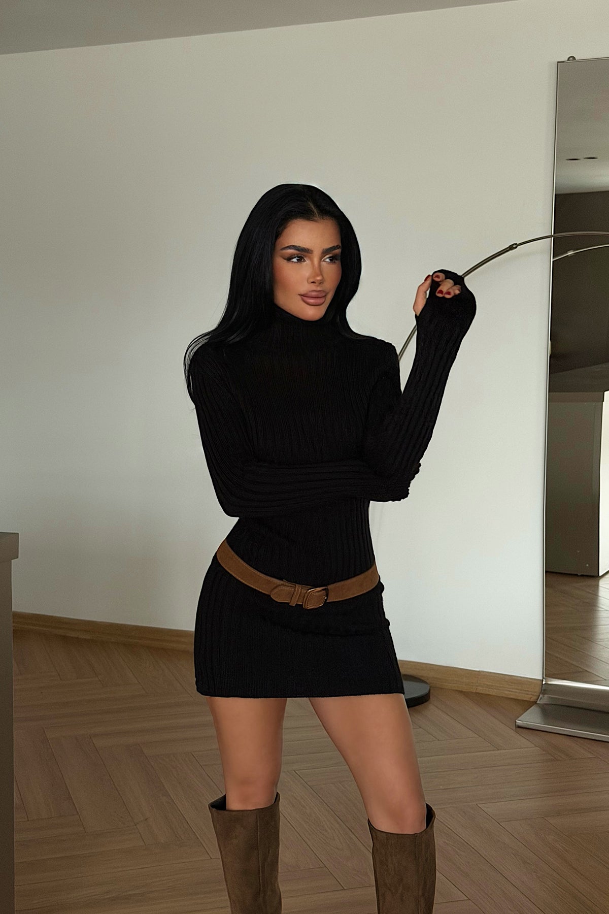 Black Turtleneck Midi Dress